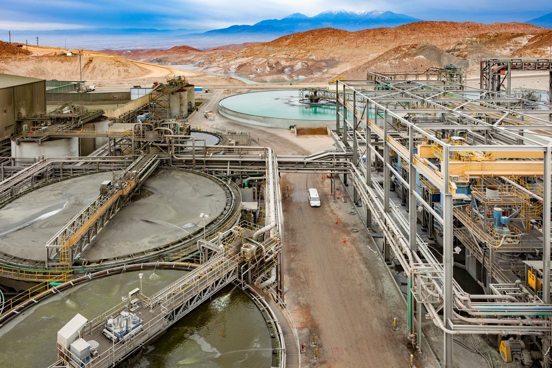 Mineral processing plant with mountains behind